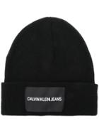 Calvin Klein Jeans Logo Patch Beanie Hat - Black