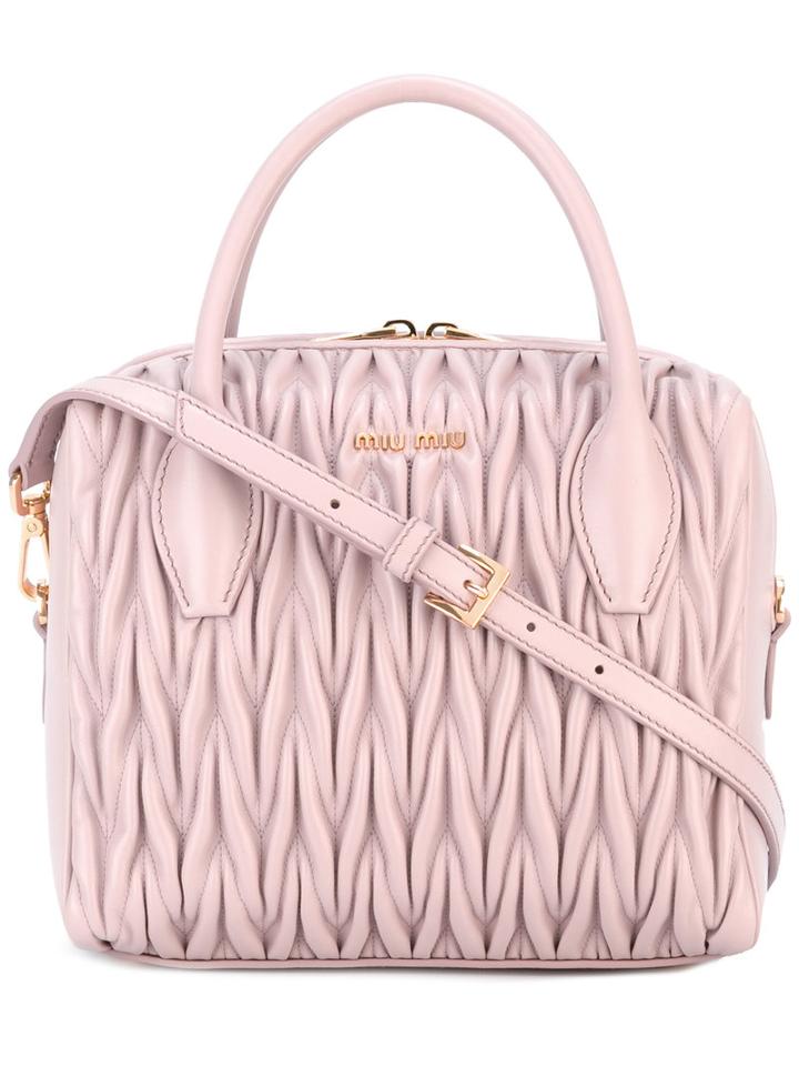 Miu Miu Textured Tote Bag, Women's, Pink/purple, Calf Leather