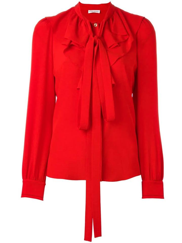 Sonia Rykiel 'jabot' Neck Tie Blouse, Women's, Size: 38, Red, Silk