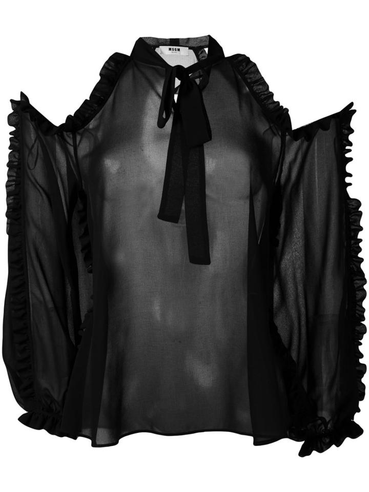 Msgm - Frill Cold Shoulder Blouse - Women - Polyester - 42, Women's, Black, Polyester