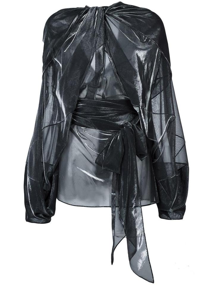 Maison Margiela Sheer Draped Effect Blouse, Women's, Size: 40, Grey, Polyamide/polyester
