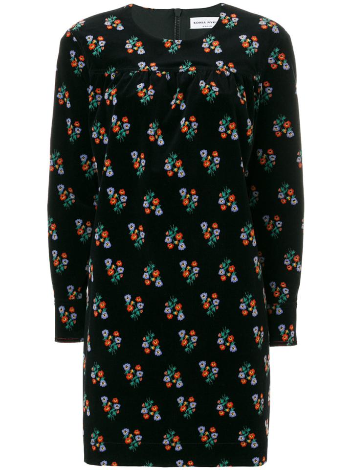 Sonia Rykiel Velvet Floral Print Dress - Black
