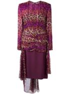 Jean Louis Scherrer Vintage Gathered Leopard Print Dress, Women's, Size: 42, Pink/purple