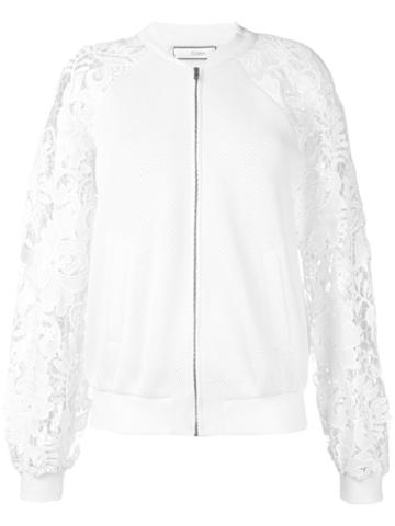 Co-mun - Lace Sleeve Bomber Jacket - Women - Cotton/polyester - 42, White, Cotton/polyester