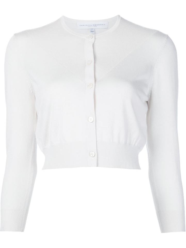 Carolina Herrera Cropped Cardigan, Women's, Size: Large, White, Cashmere