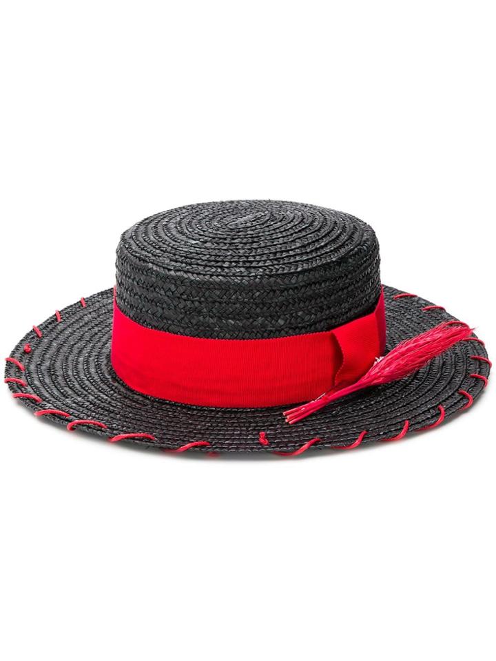 Ruslan Baginskiy Flat Brim Straw Hat - Black