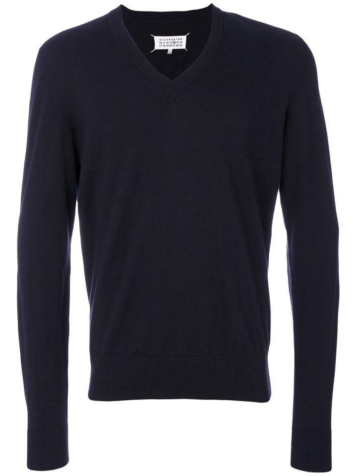 Maison Margiela Elbow Patch V-neck Jumper - Blue
