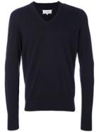 Maison Margiela Elbow Patch V-neck Jumper - Blue