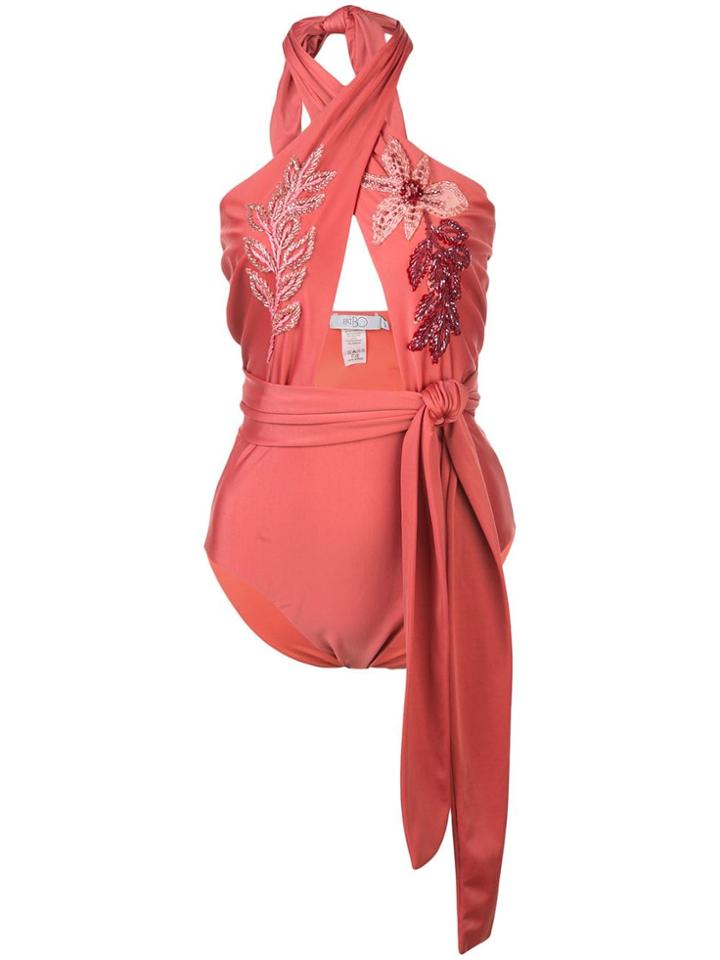 Patbo Beaded Cross-front Swimsuit - Pink