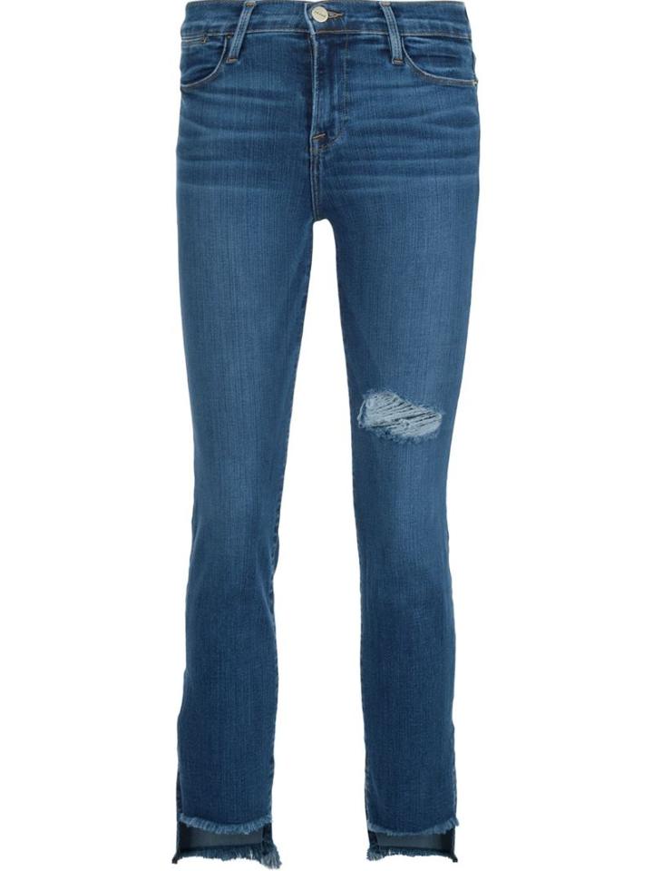 Frame Denim Distressed Raw Hem Jeans, Women's, Size: 28, Blue, Cotton/polyester/spandex/elastane