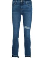 Frame Denim Distressed Raw Hem Jeans, Women's, Size: 28, Blue, Cotton/polyester/spandex/elastane