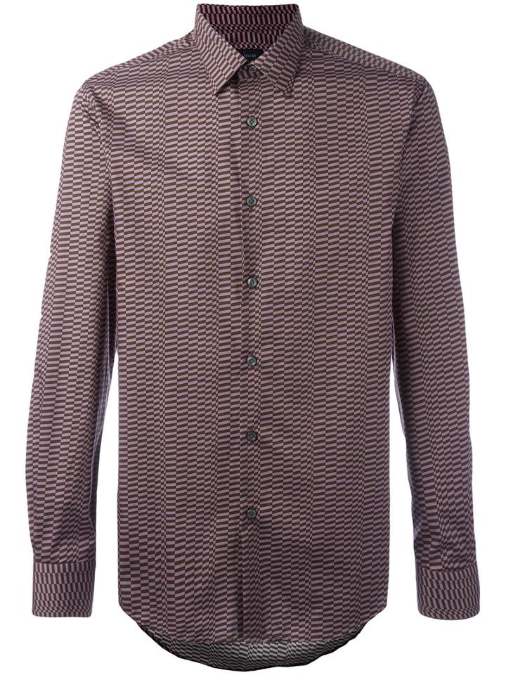 Pal Zileri Geometric Print Shirt, Men's, Size: 39, Pink/purple, Cotton