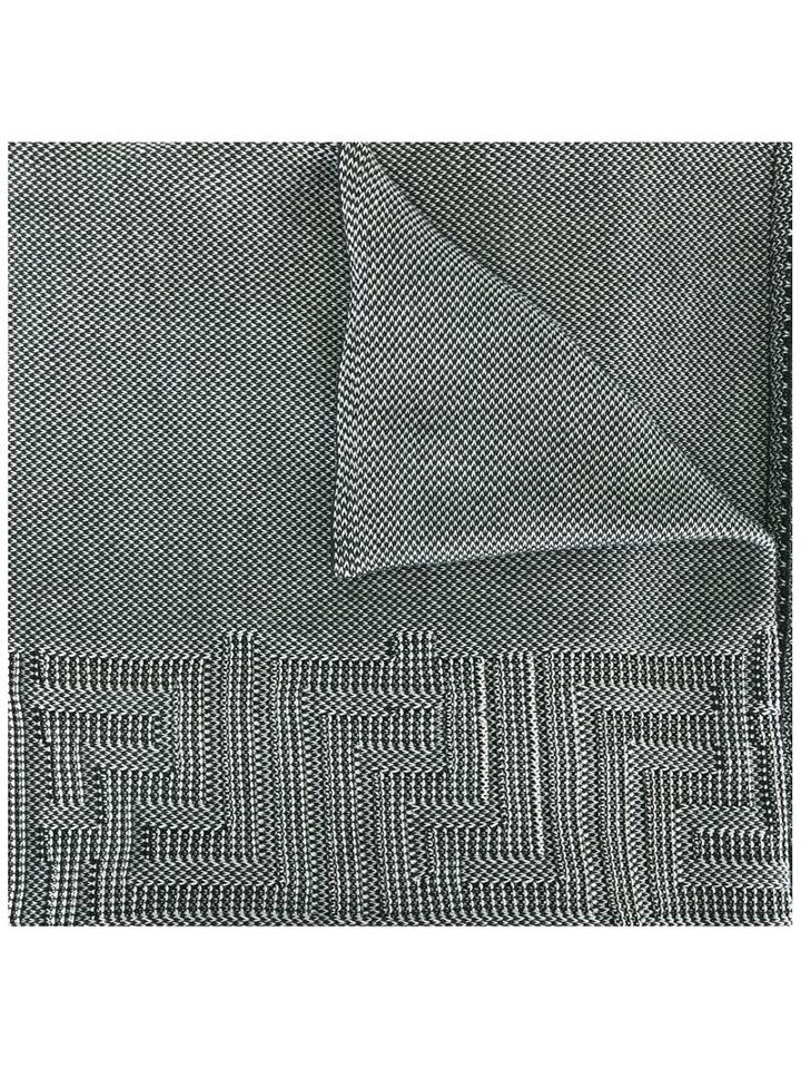 Versace Greek Key Knitted Scarf, Men's, Grey, Cotton