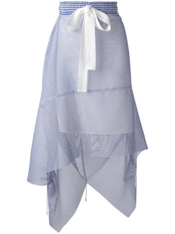 Steven Tai - Draped Check Skirt - Women - Silk/cotton/polyester - L, White, Silk/cotton/polyester