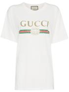 Gucci Gucci Print Floral Embroidered Cotton T Shirt - White