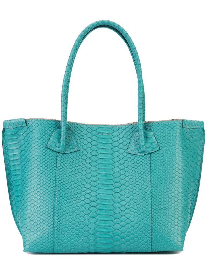 B May Textured Tote Bag, Women's, Blue, Python Skin