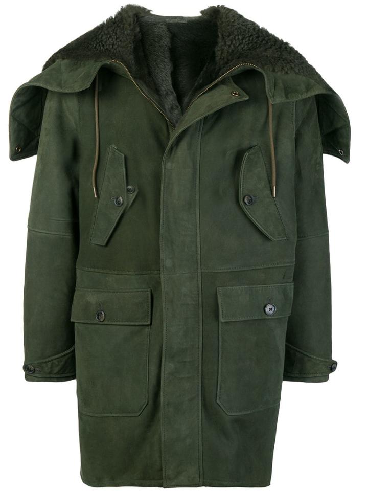 Closed Foldover Collar Parka - Green