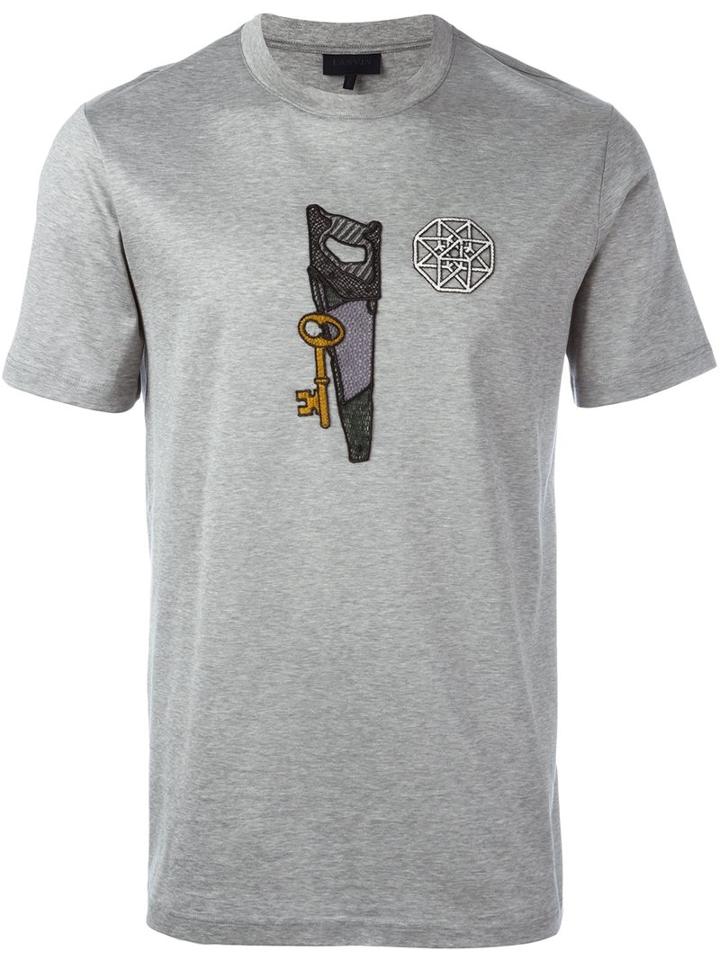 Lanvin Embroidered Key Design T-shirt, Men's, Size: Xl, Grey, Cotton