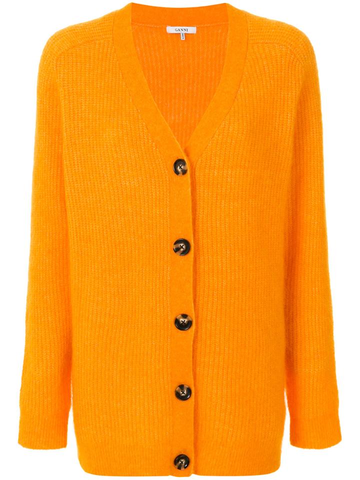 Ganni Buttoned V-neck Cardigan - Yellow & Orange