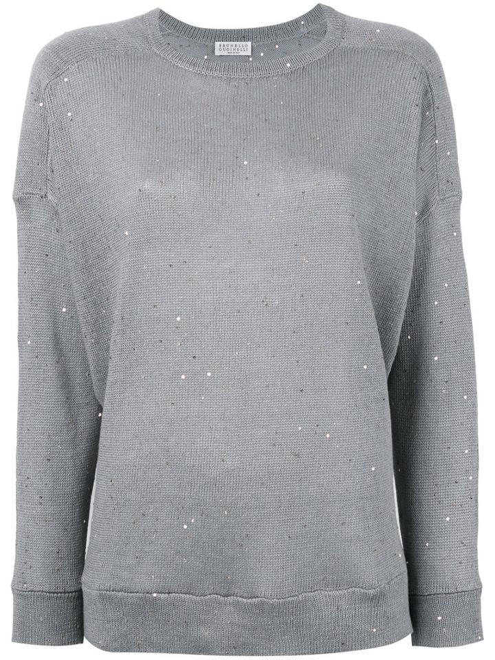 Brunello Cucinelli Glitter Embellished Top, Women's, Size: Small, Grey, Silk/linen/flax/polyamide