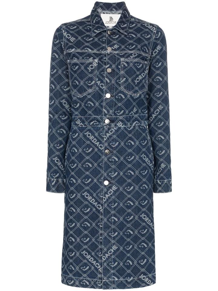 Jordache Denim Mid-length Button-down Coat - Blue
