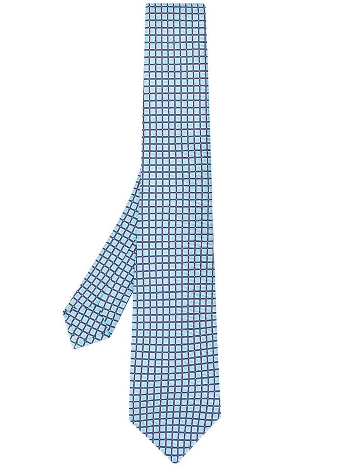 Kiton Grid Pattern Tie - Blue