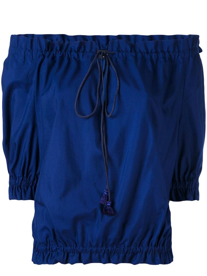 Rossella Jardini - Off-the-shoulder Blouse - Women - Silk/cotton - 42, Blue, Silk/cotton