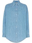 Gucci Gcci Ls Clrd Os Shrt W Btn Frnt Tgr Rnbo - Blue