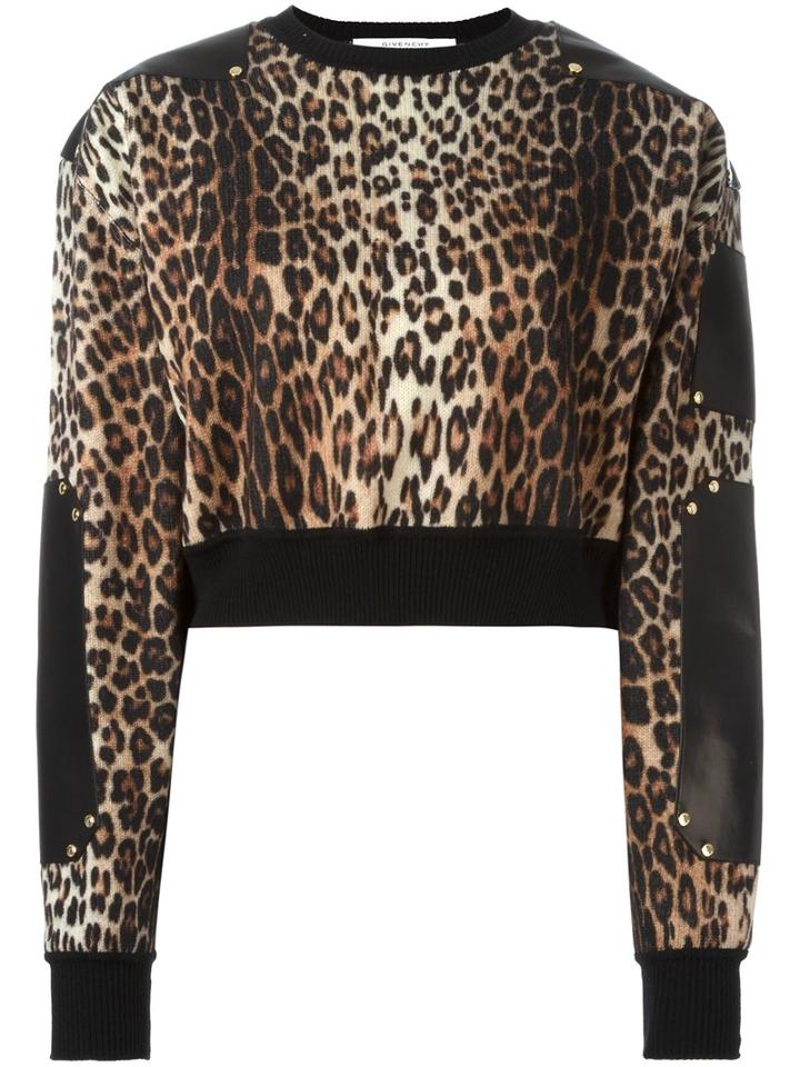 Givenchy Leather Panel Cropped Jumper, Women's, Size: Small, Black, Wool/lamb Skin
