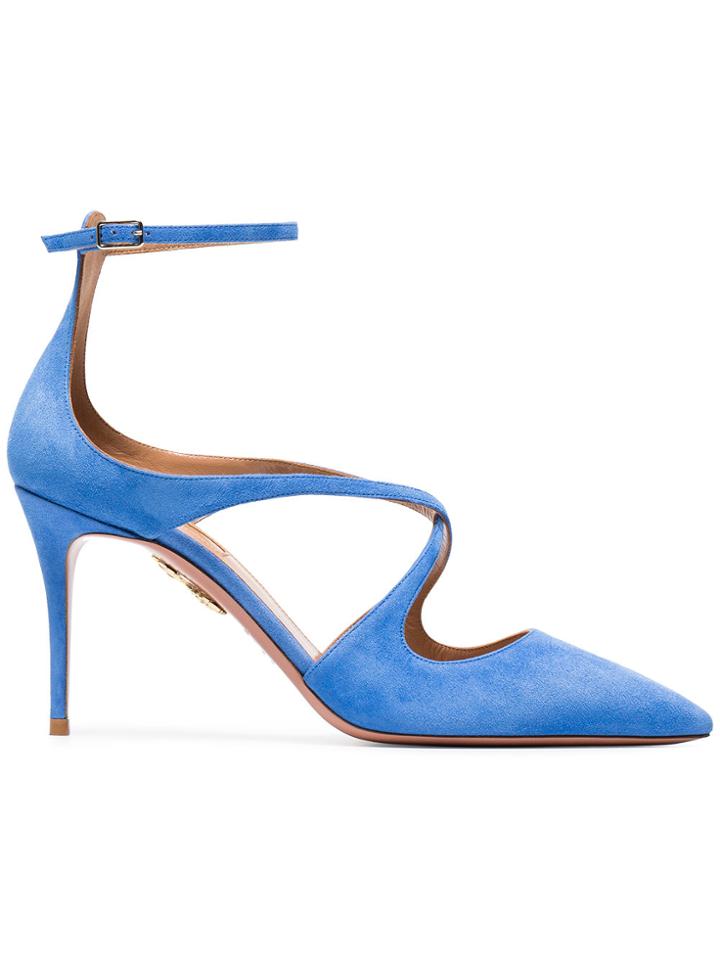 Aquazzura Blue Viviana 85 Suede Pumps