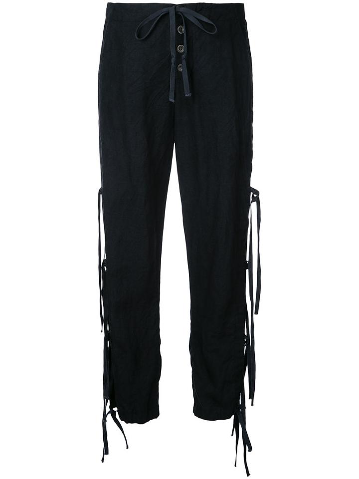 Greg Lauren - Lace-up Track Trousers - Women - Linen/flax - 2, Black, Linen/flax