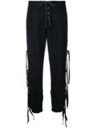 Greg Lauren - Lace-up Track Trousers - Women - Linen/flax - 2, Black, Linen/flax
