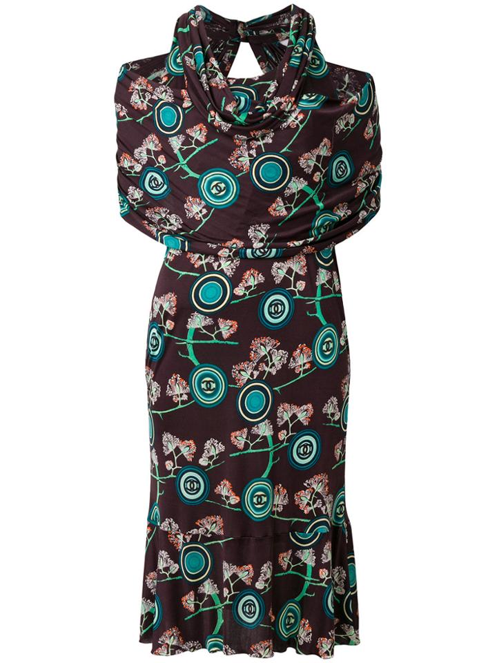 Chanel Vintage Floral Logo Draped Dress - Red