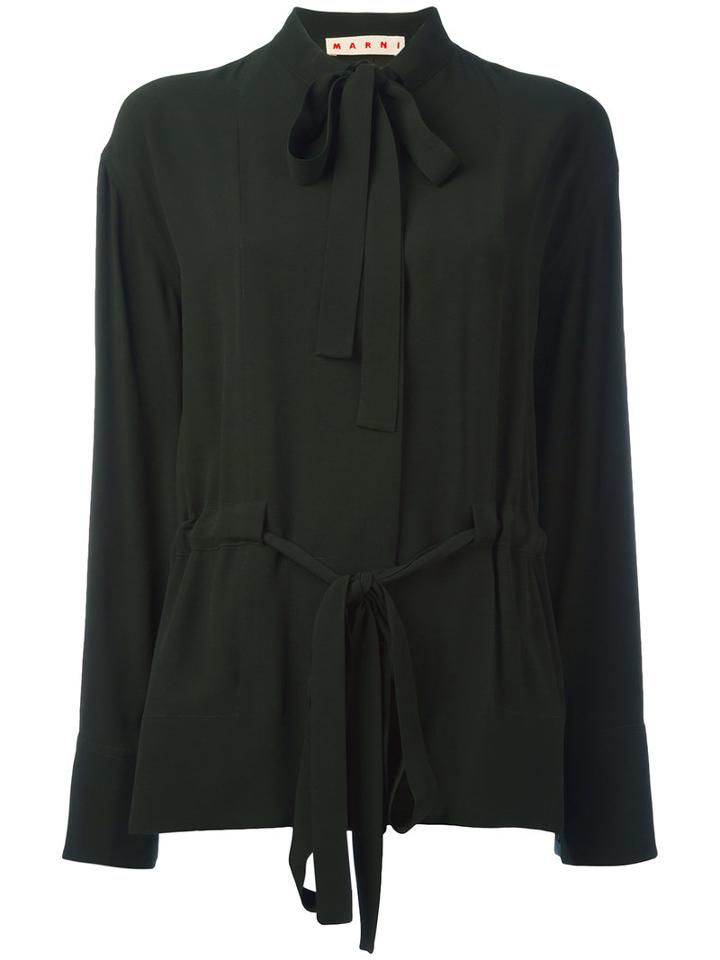 Marni Pussy Bow Placket Blouse, Women's, Size: 40, Green, Viscose/acetate
