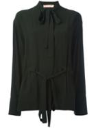 Marni Pussy Bow Placket Blouse, Women's, Size: 40, Green, Viscose/acetate