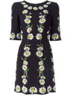 Dolce & Gabbana Daisy Print Dress, Women's, Size: 48, Black, Viscose/silk/spandex/elastane