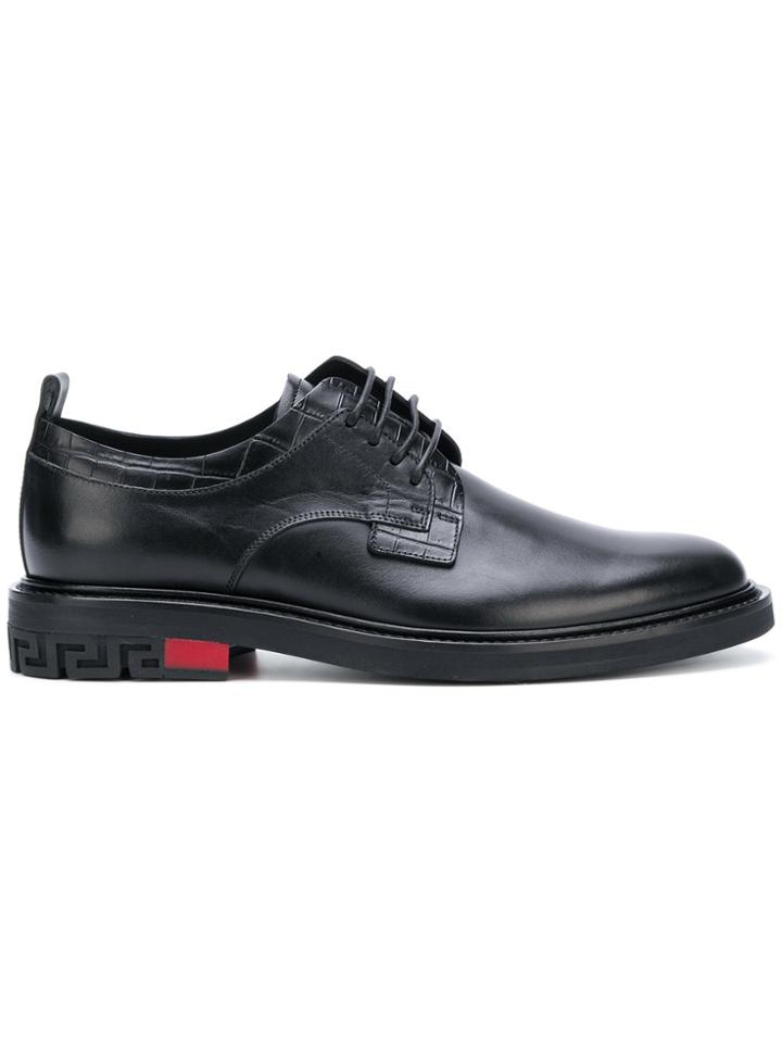 Versace Croco-embossed Derby Shoes - Black