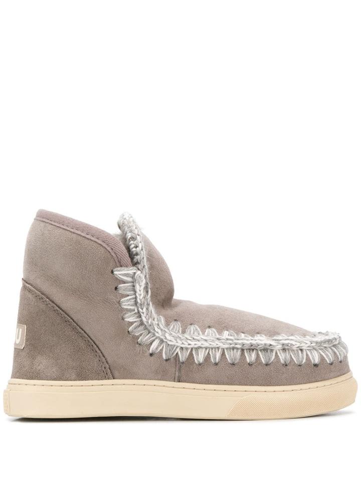 Mou Knitted Detail Snaker Boots - Grey