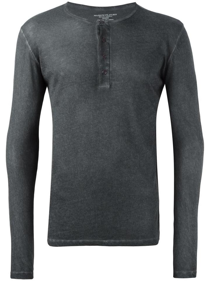 Majestic Filatures Henley Jumper, Men's, Size: Xl, Black, Cotton/cashmere
