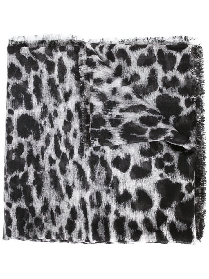 Saint Laurent Leopard Print Scarf, Women's, Black, Cashmere/silk