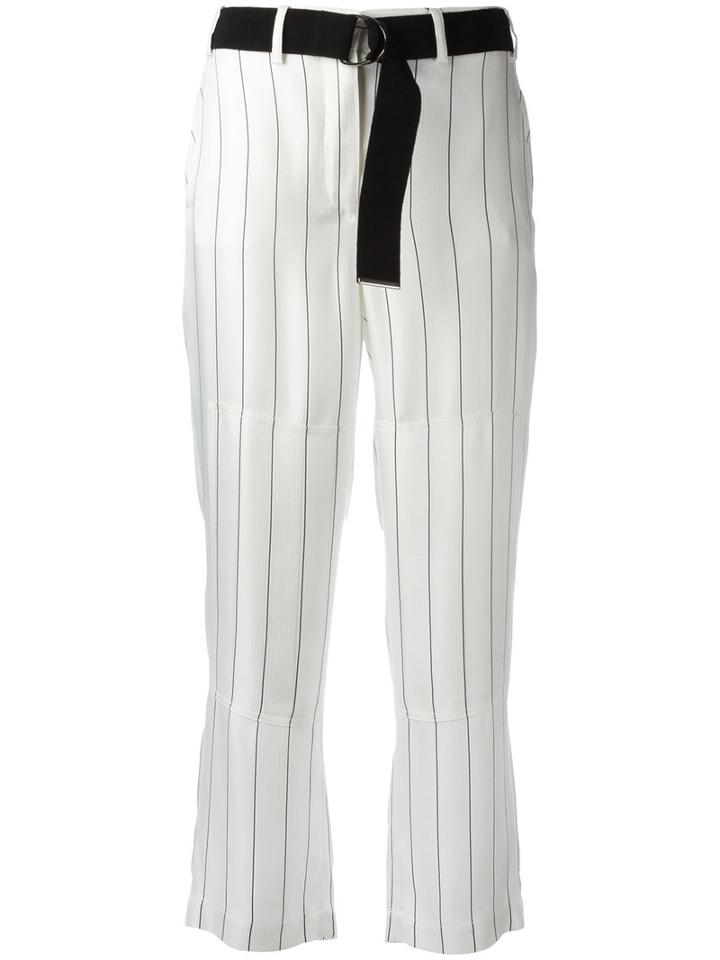 Giorgio Armani Striped Cropped Trousers, Size: 46, Black, Silk/viscose/cotton
