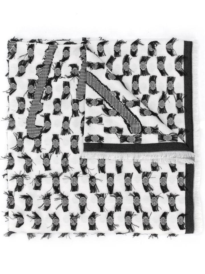 Karl Lagerfeld Monochrome Fringed Scarf - White