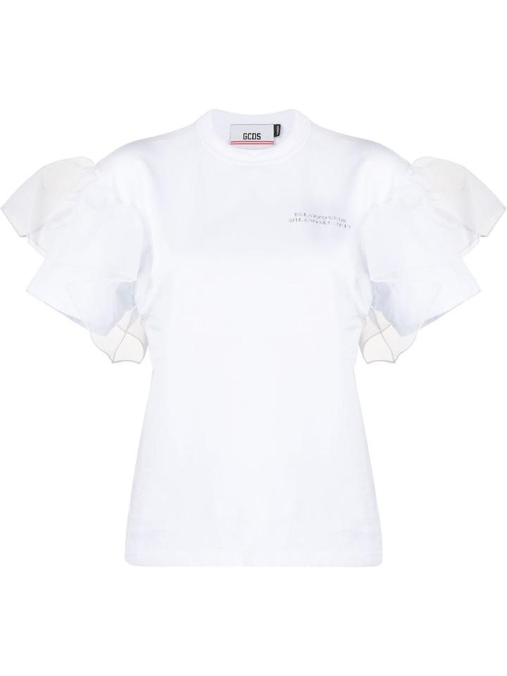 Gcds Ruffled Tulle-embellished T-shirt - White