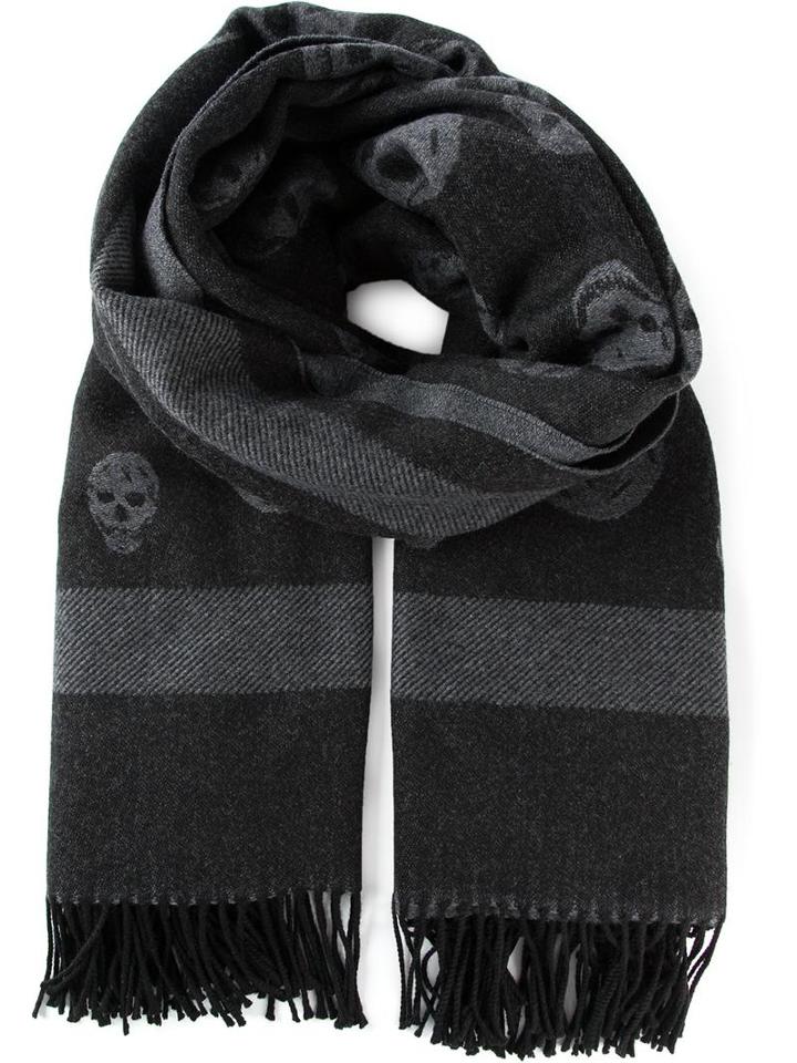Alexander Mcqueen Maxi Skull Scarf, Men's, Grey, Wool/cashmere