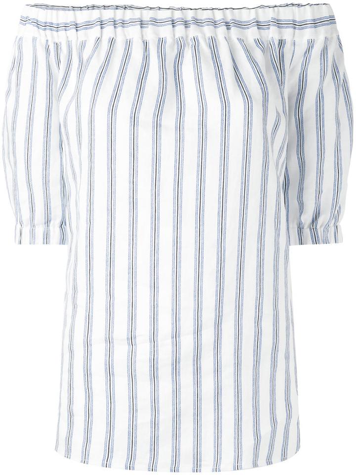 Michael Michael Kors - Off-shoulder Striped Top - Women - Linen/flax - M, Women's, Blue, Linen/flax