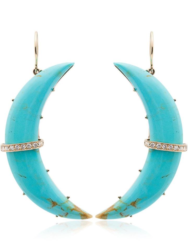 Andrea Fohrman Turquoise Crescent Diamond Earrings - Gold