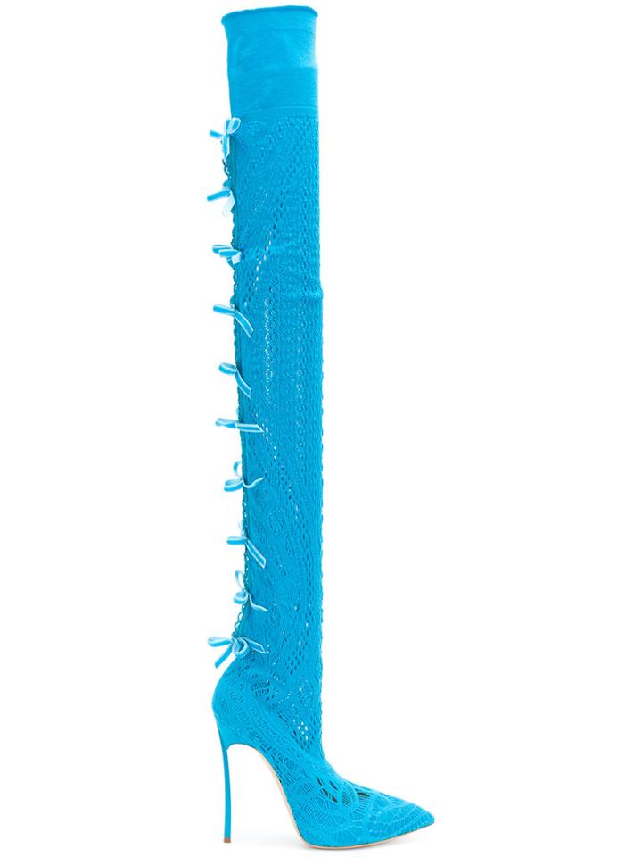 Casadei Blade Woven Thigh High Boots - Blue