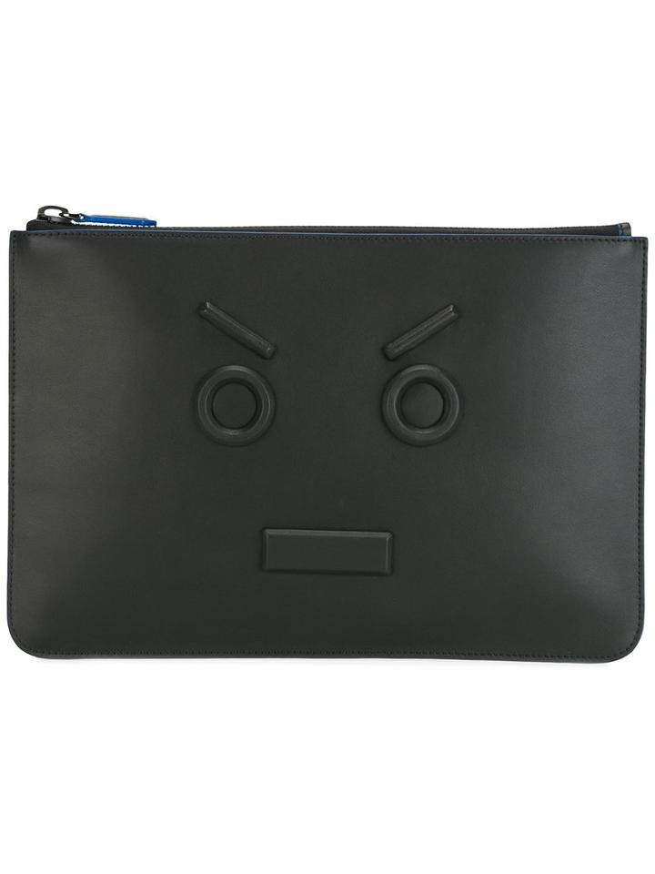 Fendi Fendi Faces Clutch, Men's, Black, Calf Leather