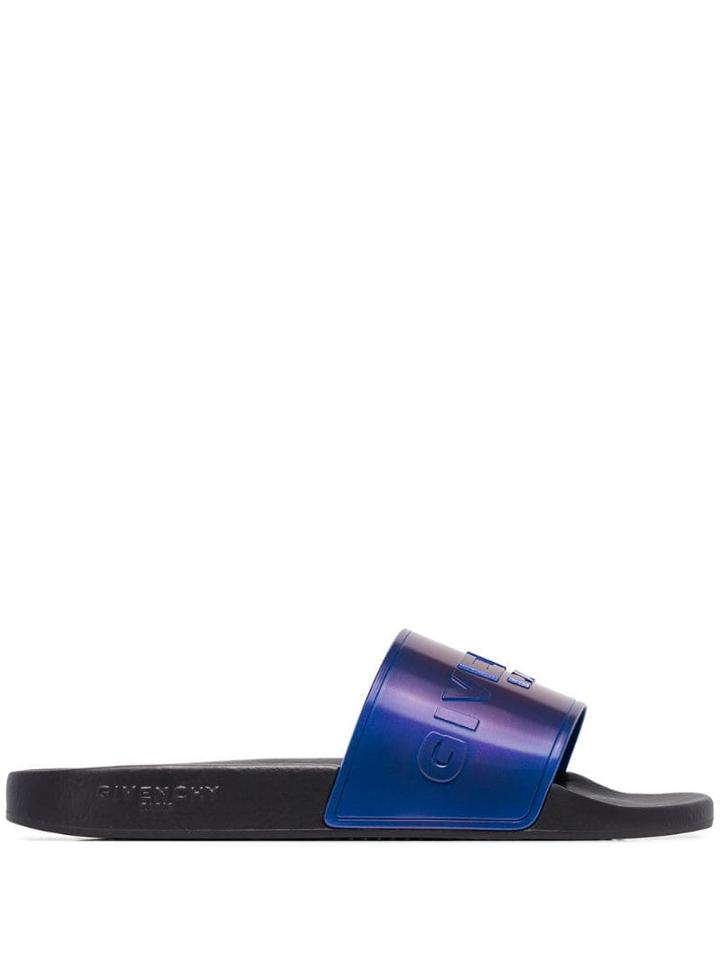 Givenchy Logo-embossed Iridescent Slides - Black