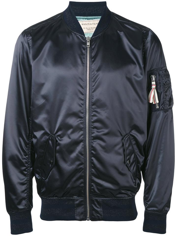 Maison Kitsuné - Metallic Bomber Jacket - Men - Polyamide/acetate/viscose - M, Blue, Polyamide/acetate/viscose